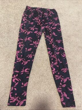 Black Floral Leggings with Pink Print